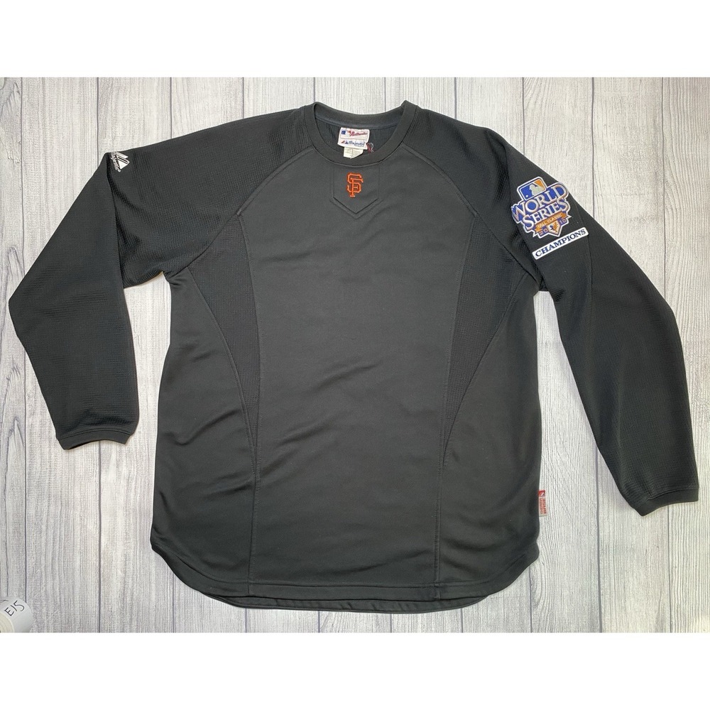 Men LARGE Majestic San Francisco Giants Therma Sweater 2010 World Series Champs